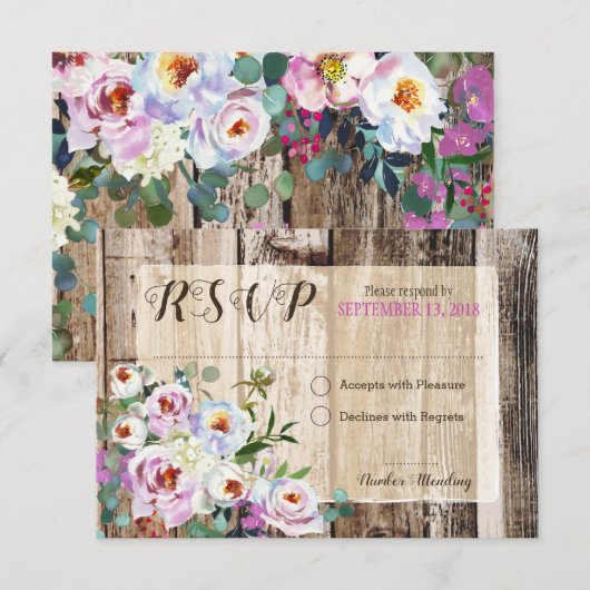 Rustic Boho Chic Peony Floral RSVP Card Karte (Vorne/Hinten)