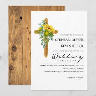 Rustic Boho Chic Sunflowers Cross Wedding Einladung