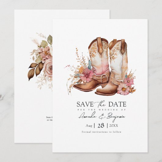 Rustic Boho Chic Western Wedding Cowboy QR Code Save The Date (Vorne/Hinten)
