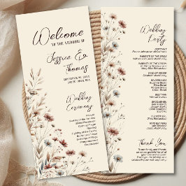 Rustic Boho Chic Wildblumen Earthtone Wedding Programm