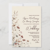 Rustic Boho Chic Wildblumen & Foto QR Hochzeit Einladung (Vorderseite)
