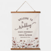 Rustic Boho Chic Wildblumen Hochzeit Willkommen Wandteppich Mit Holzrahmen (Vorderseite)