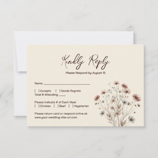 Rustic Boho Chic Wildblumen Simple Wedding RSVP Karte (Vorderseite)