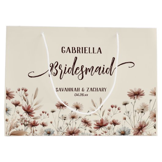 Rustic Boho Chic Wildflowers Bridesmaid Wedding Große Geschenktüte (Rückseite)