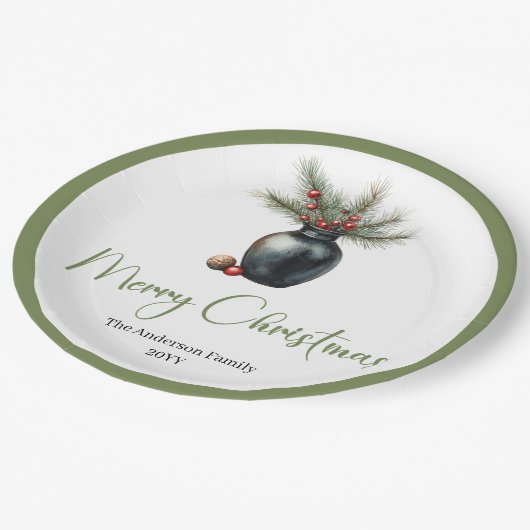 Rustic Boho Christmas Tree in Botanical Style Pappteller (Schrägansicht)