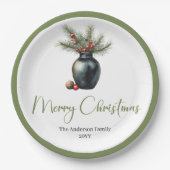 Rustic Boho Christmas Tree in Botanical Style Pappteller (Vorderseite)