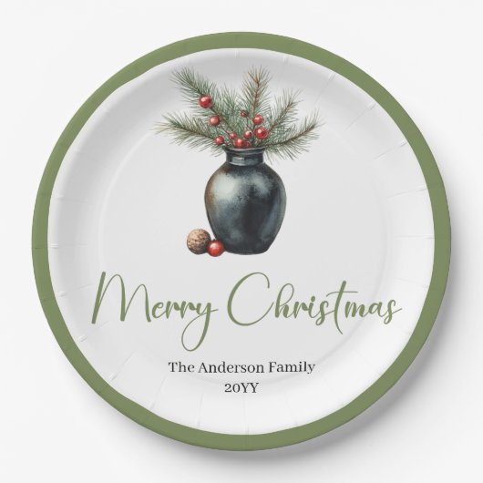 Rustic Boho Christmas Tree in Botanical Style Pappteller (Vorderseite)