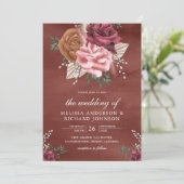 Rustic Boho Cinnamon Rose Earthy Floral Wedding Einladung (Stehend Vorderseite)