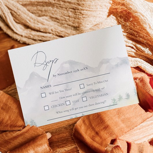 Rustic boho Colorado mountain destination wedding RSVP Karte