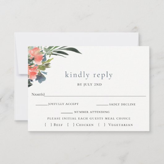 Rustic Boho Coral Botanical Wedding RSVP Card (Vorderseite)