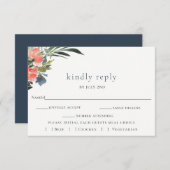 Rustic Boho Coral Botanical Wedding RSVP Card (Vorne/Hinten)