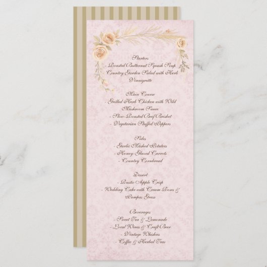 Rustic Boho Country Wedding Menükarte (Vorne/Hinten)