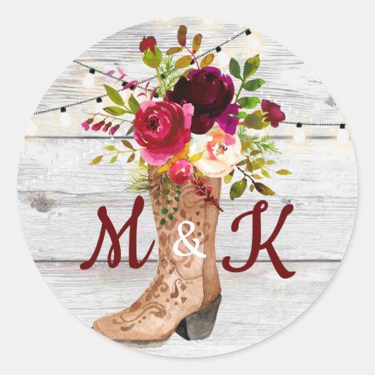 Rustic Boho Country Western Initial Monogram Runder Aufkleber (Vorderseite)