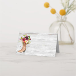 Rustic Boho Country Western Marsala Burgundy Boot Platzkarte