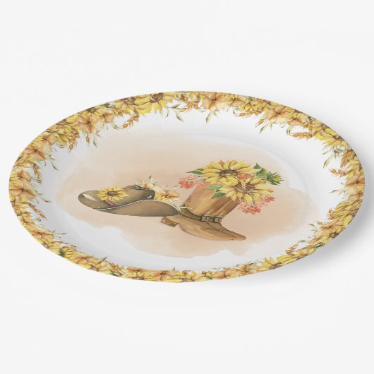 Rustic Boho Country Wild West Rodeo Baby Dusche Pappteller (Schrägansicht)