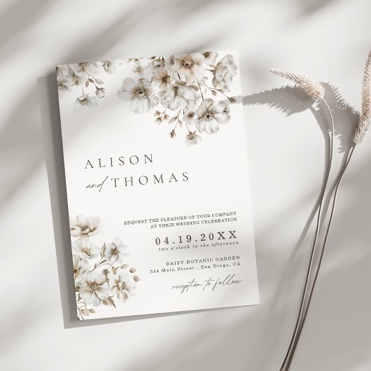 Rustic Boho Cream Floral QR Code Hochzeit Einladung