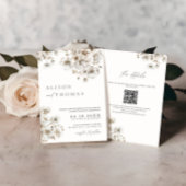Rustic Boho Cream Floral QR Code Hochzeit Einladung