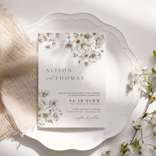 Rustic Boho Cream Floral Wedding Einladung