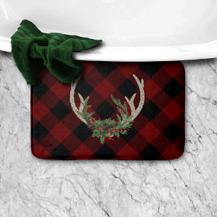 Rustic Boho Deer Antlers Christmas Kariert Flora Badematte