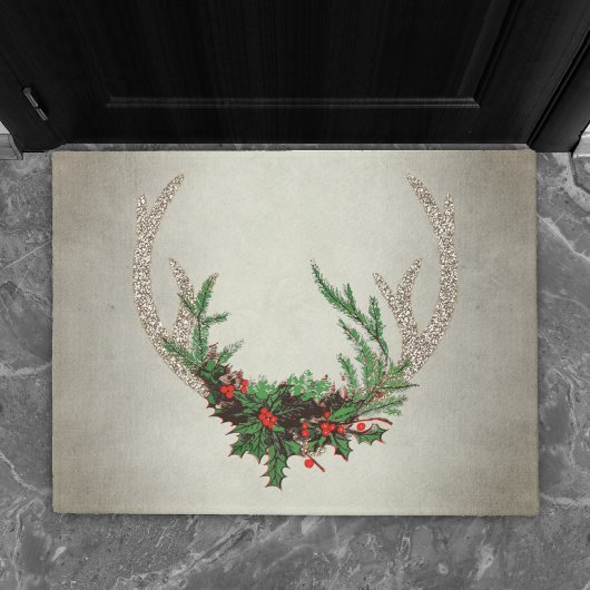 Rustic Boho Deer Antlers | Christmas Kariert Flora Fußmatte