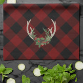 Rustic Boho Deer Antlers | Christmas Kariert Flora Geschirrtuch