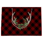 Rustic Boho Deer Antlers | Christmas Kariert Flora Große Geschenktüte (Vorderseite)