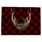 Rustic Boho Deer Antlers | Christmas Kariert Flora Große Geschenktüte (Rückseite)