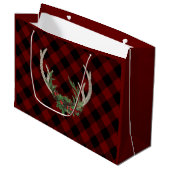 Rustic Boho Deer Antlers | Christmas Kariert Flora Große Geschenktüte (Vorderseite Schrägansicht)