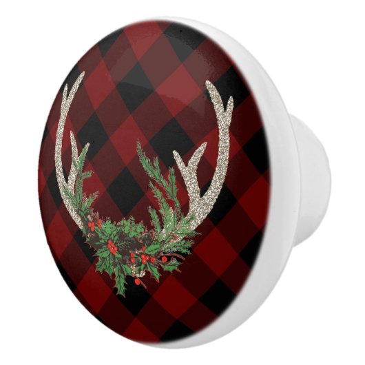 Rustic Boho Deer Antlers | Christmas Kariert Flora Keramikknauf (Rechts)