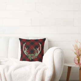 Rustic Boho Deer Antlers | Christmas Kariert Flora Kissen