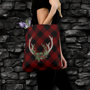 Rustic Boho Deer Antlers   Christmas Kariert Flora Tasche