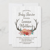 Rustic Boho Deer Antlers Kinderdusche Einladung (Vorderseite)