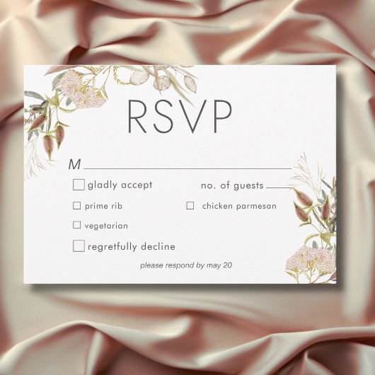 Rustic Boho Delicate Fall Wildflowers Wedding RSVP Karte