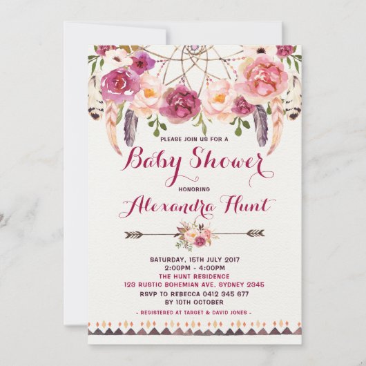 Rustic Boho Dreamcatcher Baby Shower Einladung (Vorderseite)