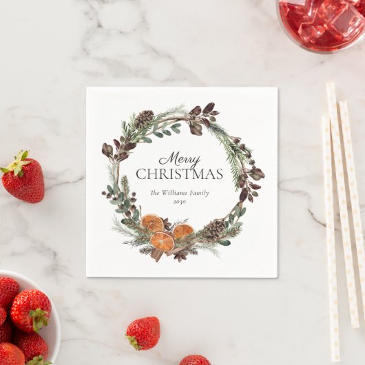 Rustic Boho Dried Orange Wreath Frohe Weihnachten Serviette (Beispiel)