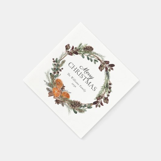 Rustic Boho Dried Orange Wreath Frohe Weihnachten Serviette (Ecke)