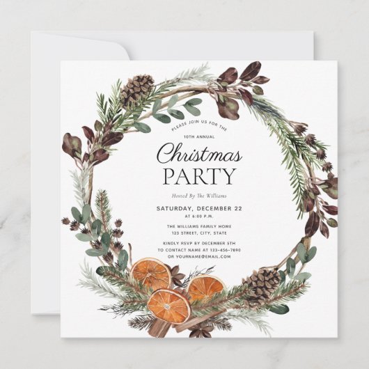 Rustic Boho Dried Orange Wreath Weihnachts-Party Einladung (Vorderseite)