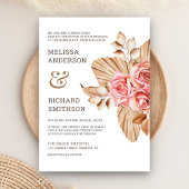 Rustic Boho Dried Palm Earthy Peach Rose Hochzeit Einladung