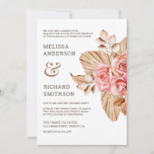 Rustic Boho Dried Palm Earthy Peach Rose Hochzeit Einladung (Vorderseite)