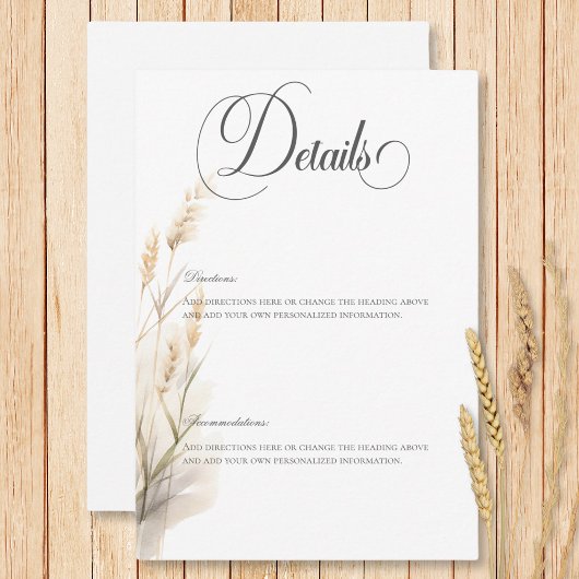 Rustic Boho Dried Tan Grass Wedding Details Begleitkarte
