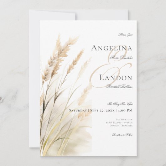 Rustic Boho Dried Tan Grass Wedding Einladung (Vorderseite)