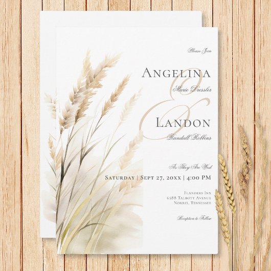 Rustic Boho Dried Tan Grass Wedding Einladung