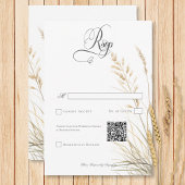 Rustic Boho Dried Tan Grass Wedding QR Code RSVP Karte