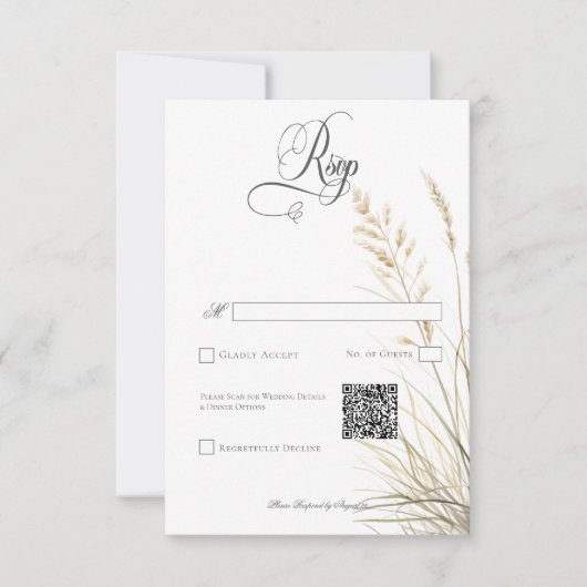 Rustic Boho Dried Tan Grass Wedding QR Code RSVP Karte (Vorderseite)