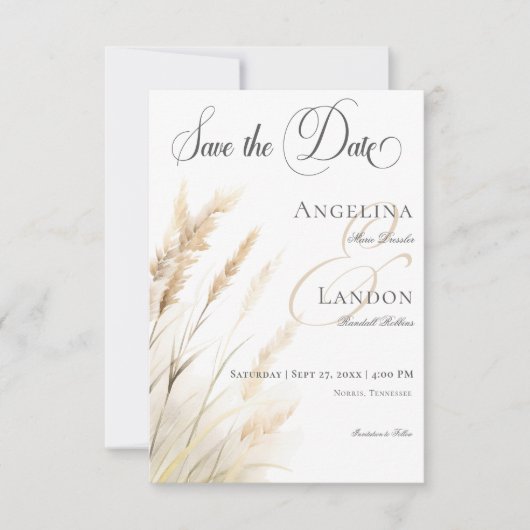 Rustic Boho Dried Tan Grass Wedding Save The Date (Vorderseite)