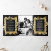 Rustic Boho Driving Palm Foto Collage Black Weddin Dreifach Gefaltete Einladung (Innenseite)