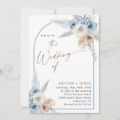 Rustic Boho Dusty Blue Floral Arch Wedding Einladung (Vorderseite)
