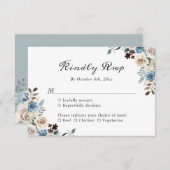 Rustic Boho Dusty Blue Floral Wedding RSVP Karte (Vorne/Hinten)