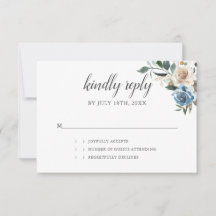 Rustic Boho Dusty Blue Flowers Wedding RSVP