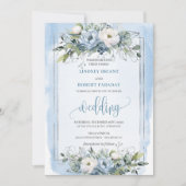 Rustic Boho Dusty Blue Silver Rose Hochzeit Einlad Einladung (Vorderseite)